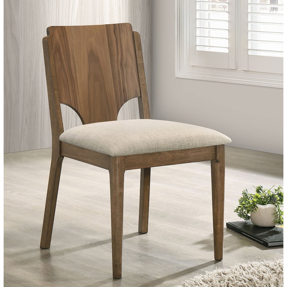 Set of 2 Upholstered Dining Chairs in Walnut and Beige. Picture 2
