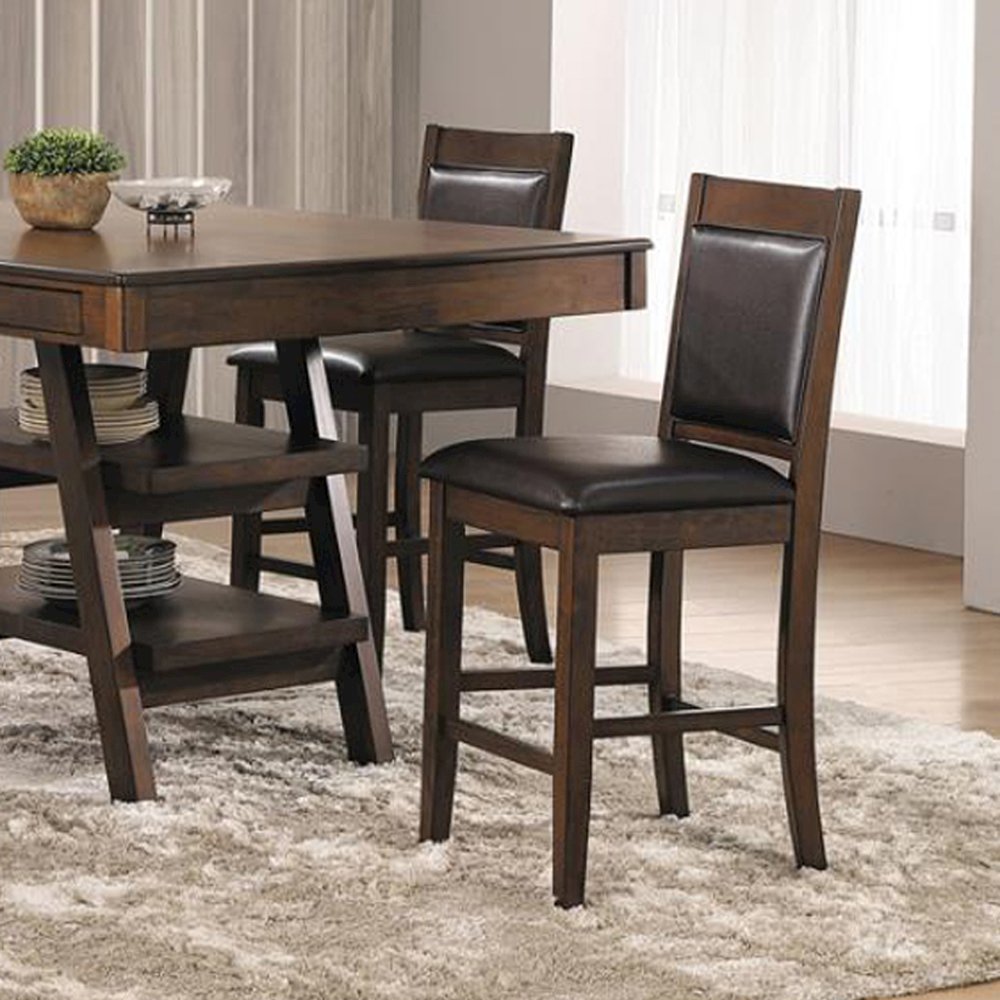 Set of 2 PU Counter Height Chair in Walnut and Brown. Picture 2