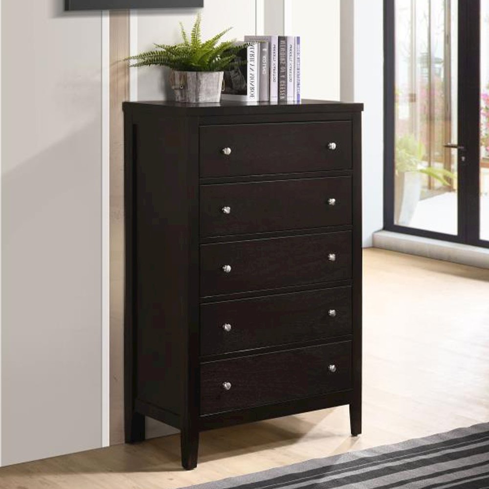 Wood Chest with 5 Drawers in Cappuccino. Picture 2