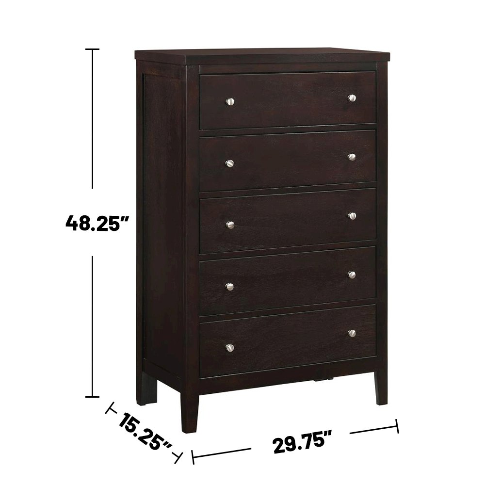 Wood Chest with 5 Drawers in Cappuccino. Picture 3