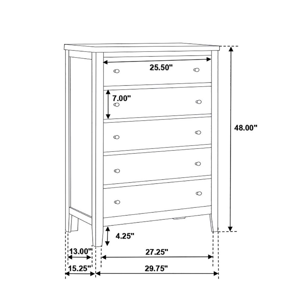 Wood Chest with 5 Drawers in Cappuccino. Picture 5