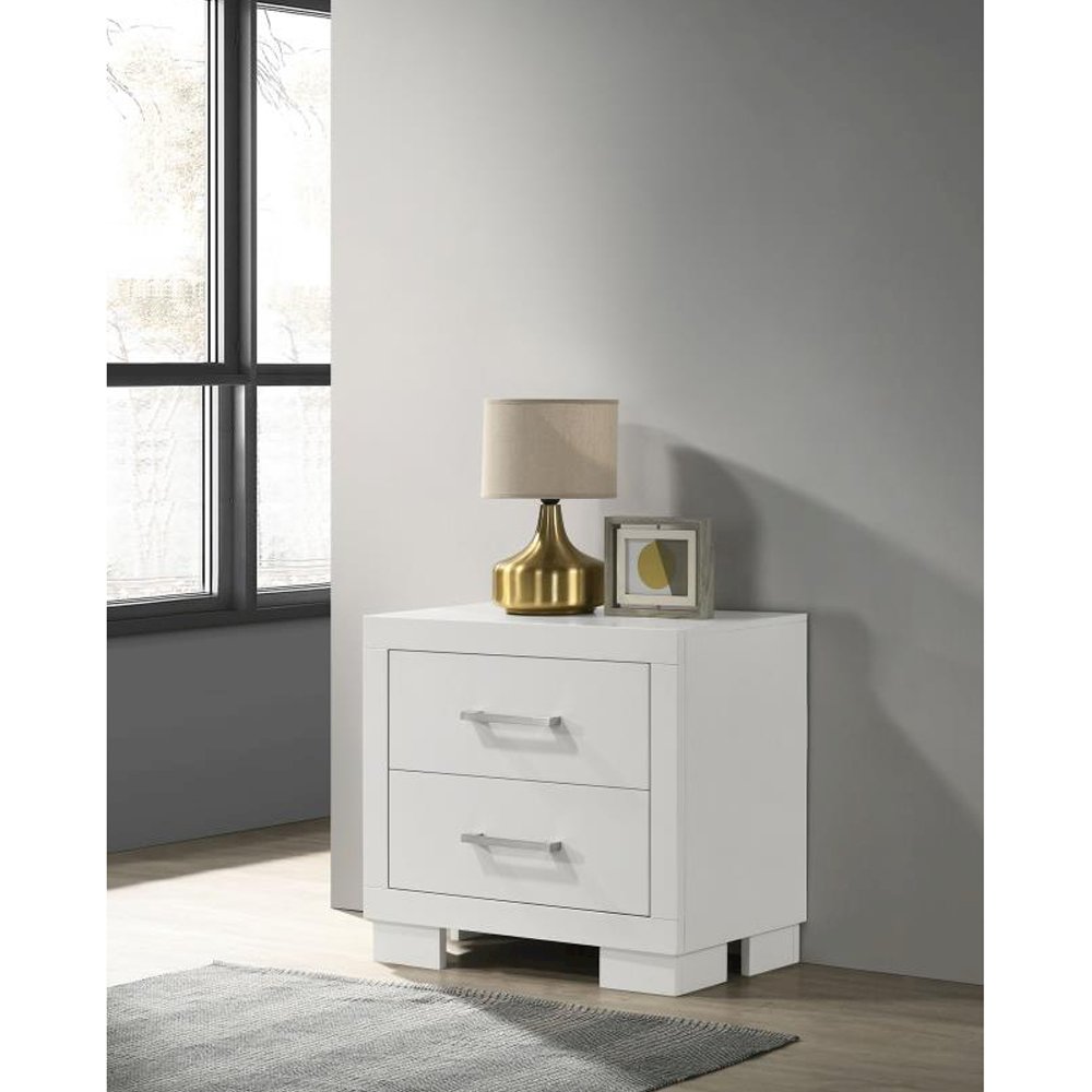 Wood Nightstand with 2 Drawers in White. Picture 2
