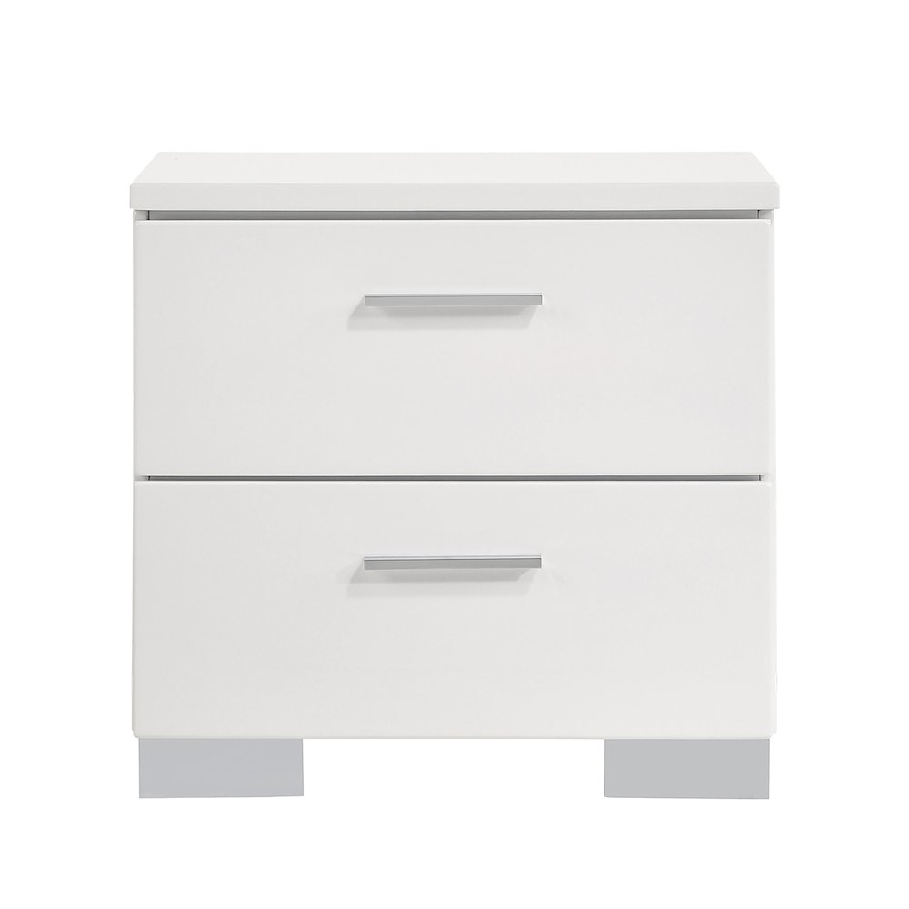 Wood Nightstand with 2 Drawers in Glossy White. Picture 1