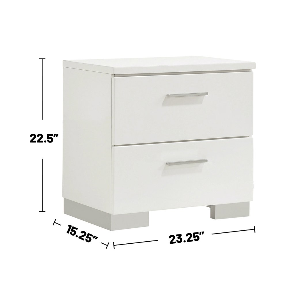 Wood Nightstand with 2 Drawers in Glossy White. Picture 3