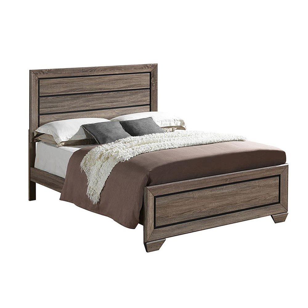 Wooden Queen Bed in Washed Taupe Finish. Picture 1