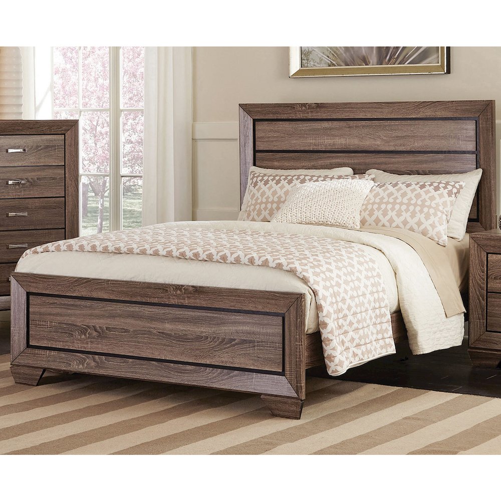 Wooden Queen Bed in Washed Taupe Finish. Picture 2