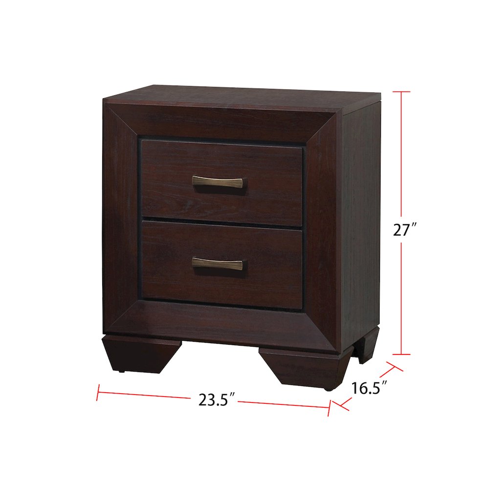 Wood Nightstand with 2 Drawers in Dark Cocoa. Picture 3
