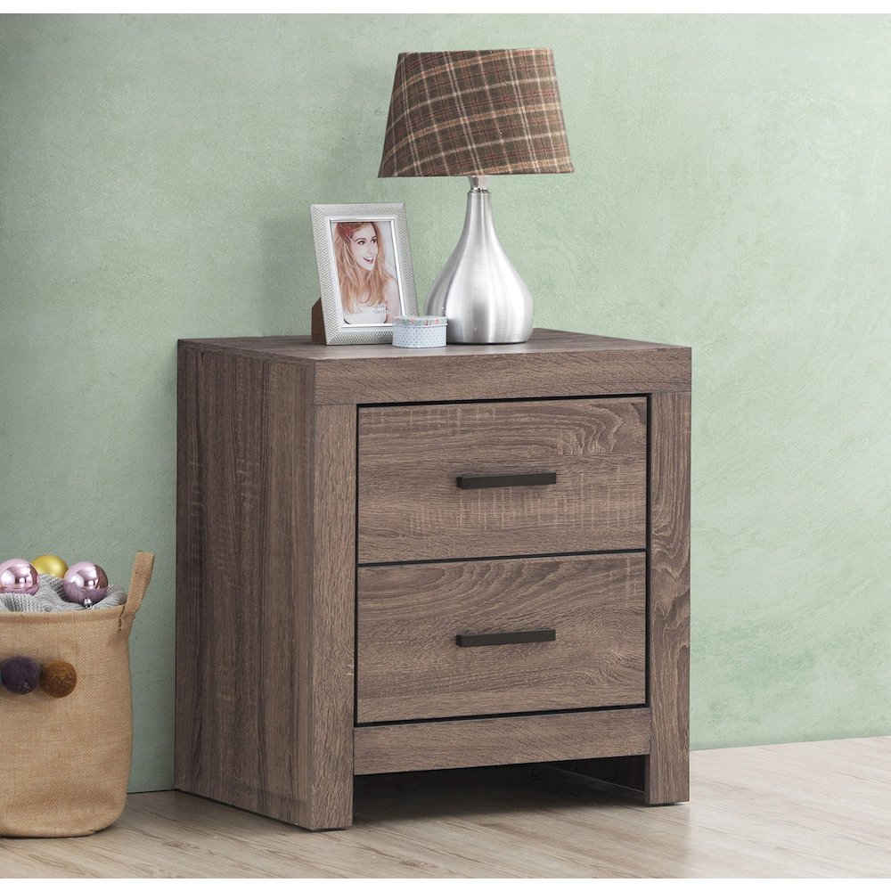 2 Drawers Wooden Nightstand in Barrel Oak. Picture 2