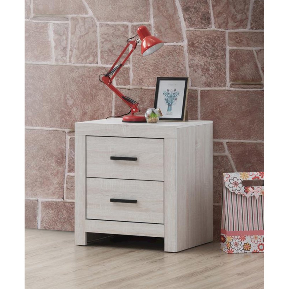 2 Drawers Wood Nightstand in Coastal White. Picture 2
