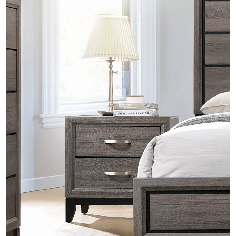 2 Drawers Nightstand in Grey Oak And Black. Picture 2