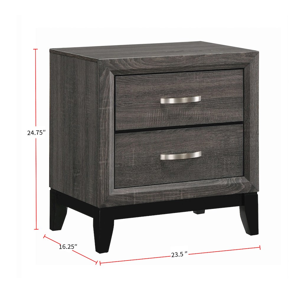 2 Drawers Nightstand in Grey Oak And Black. Picture 3