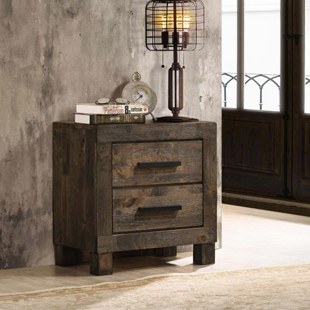 2 Drawers Wooden Nightstand in Golden Brown. Picture 2