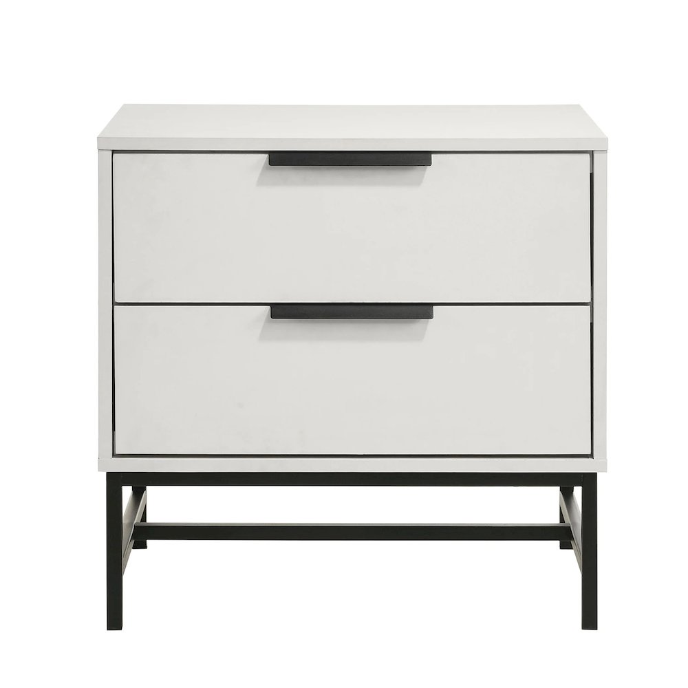 2 Drawers Wooden Nightstand with Bar Pull Handles in White and Black. Picture 1