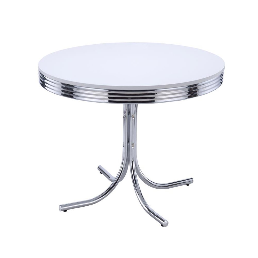 Round Dining Table, White and Chrome. Picture 1