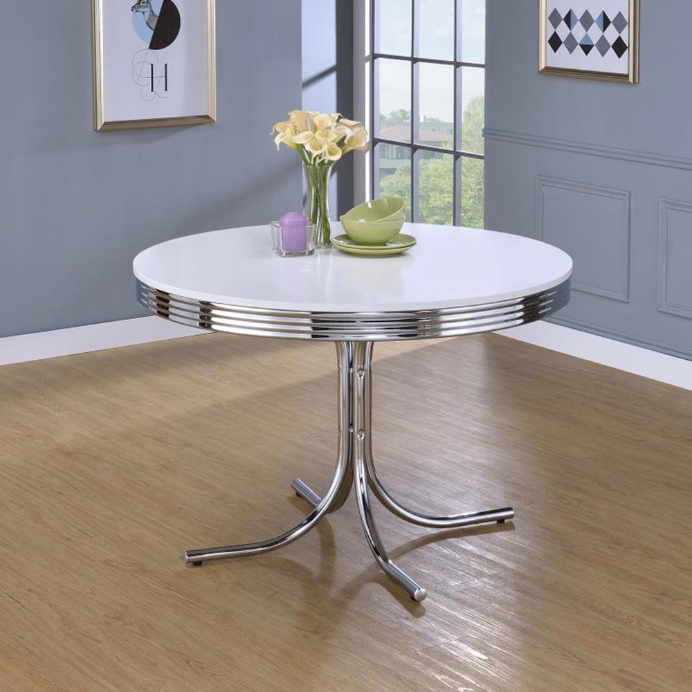 Round Dining Table, White and Chrome. Picture 2