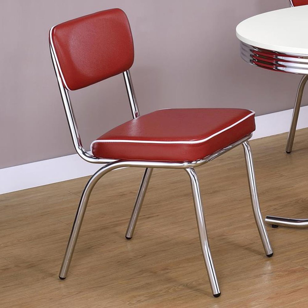 Set of 2 Side Chairs with Black Cushion, Chrome and Red. Picture 2
