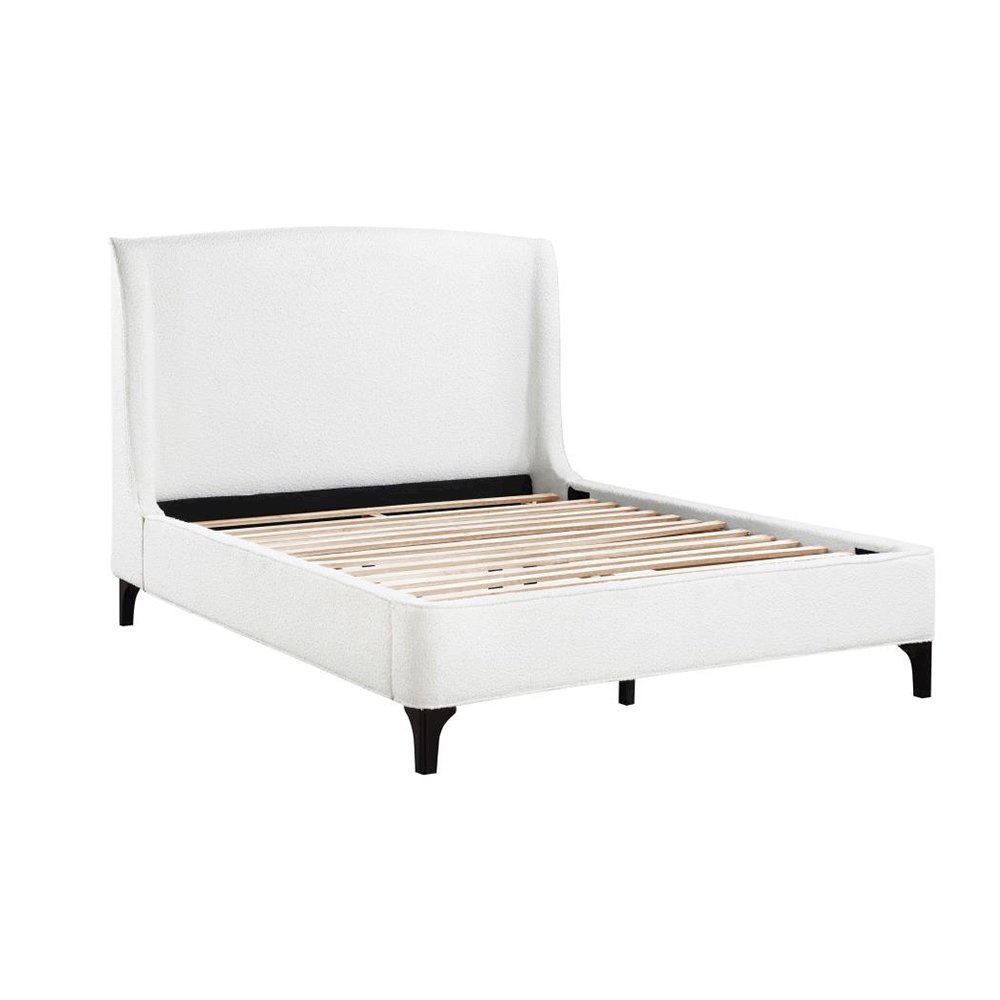 Upholstered Curved Headboard Eastern King Platform Bed in White and Black. Picture 1