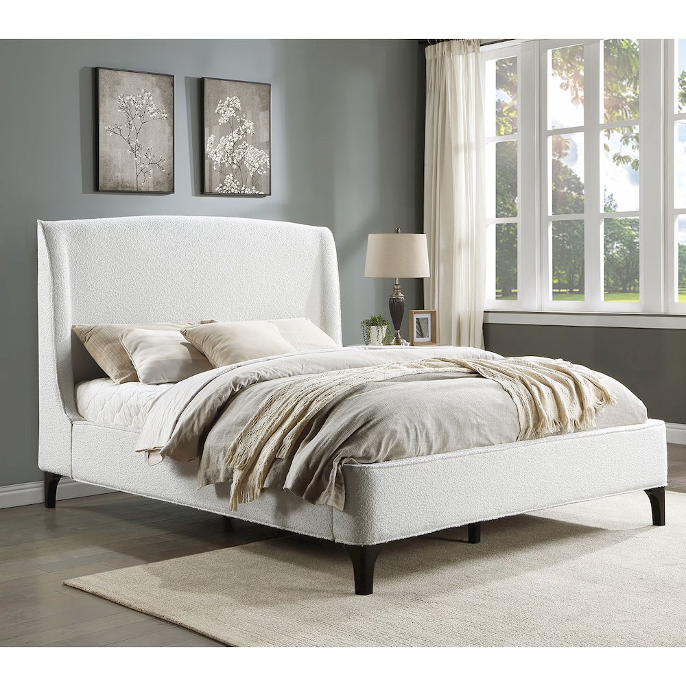 Upholstered Curved Headboard Eastern King Platform Bed in White and Black. Picture 2