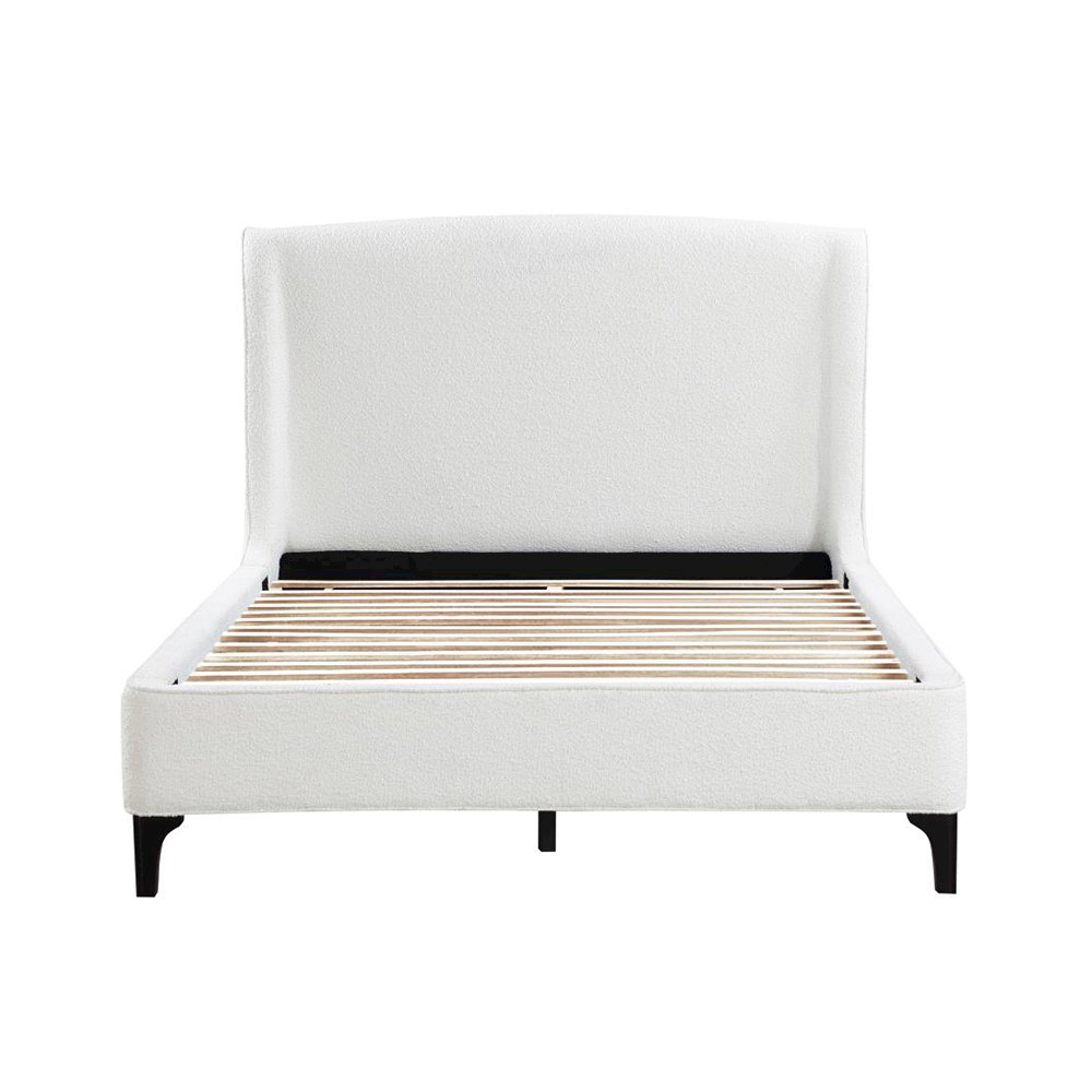 Upholstered Curved Headboard Eastern King Platform Bed in White and Black. Picture 4