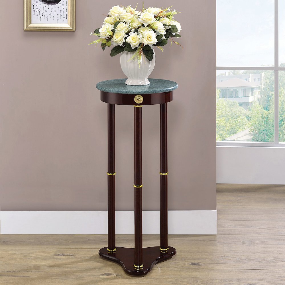 Round Marble Top Accent Table, Merlot. Picture 2