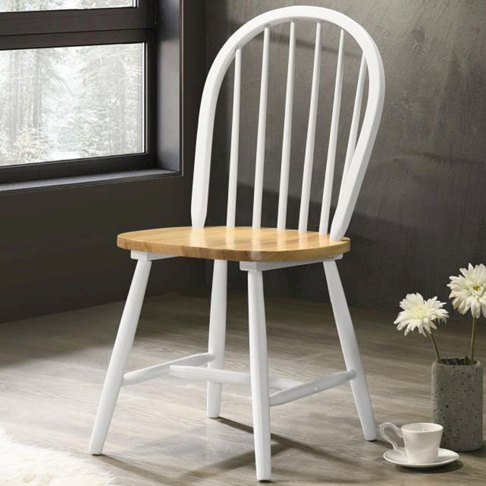 Dining Side Chair with Spindle Back (Set of 4) in Natural and White. Picture 2