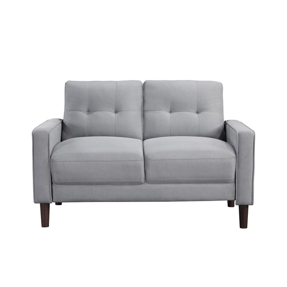 Upholstered Track Arms Tufted Loveseat in Grey and Dark Brown. Picture 1