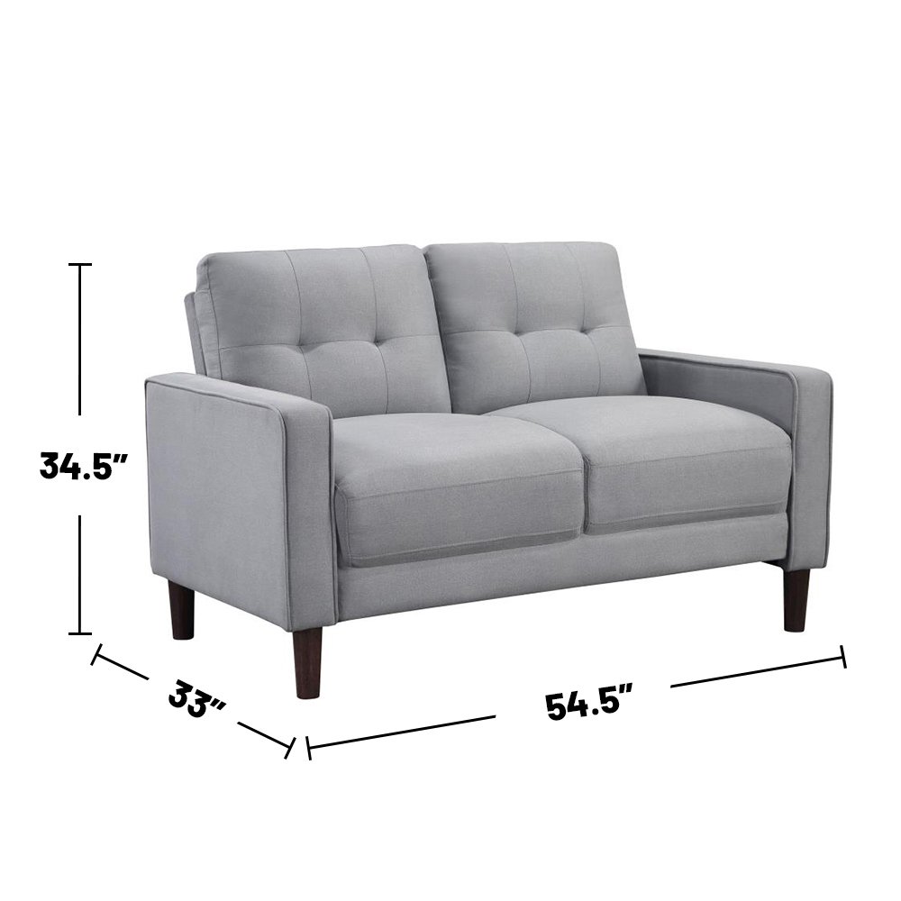 Upholstered Track Arms Tufted Loveseat in Grey and Dark Brown. Picture 3