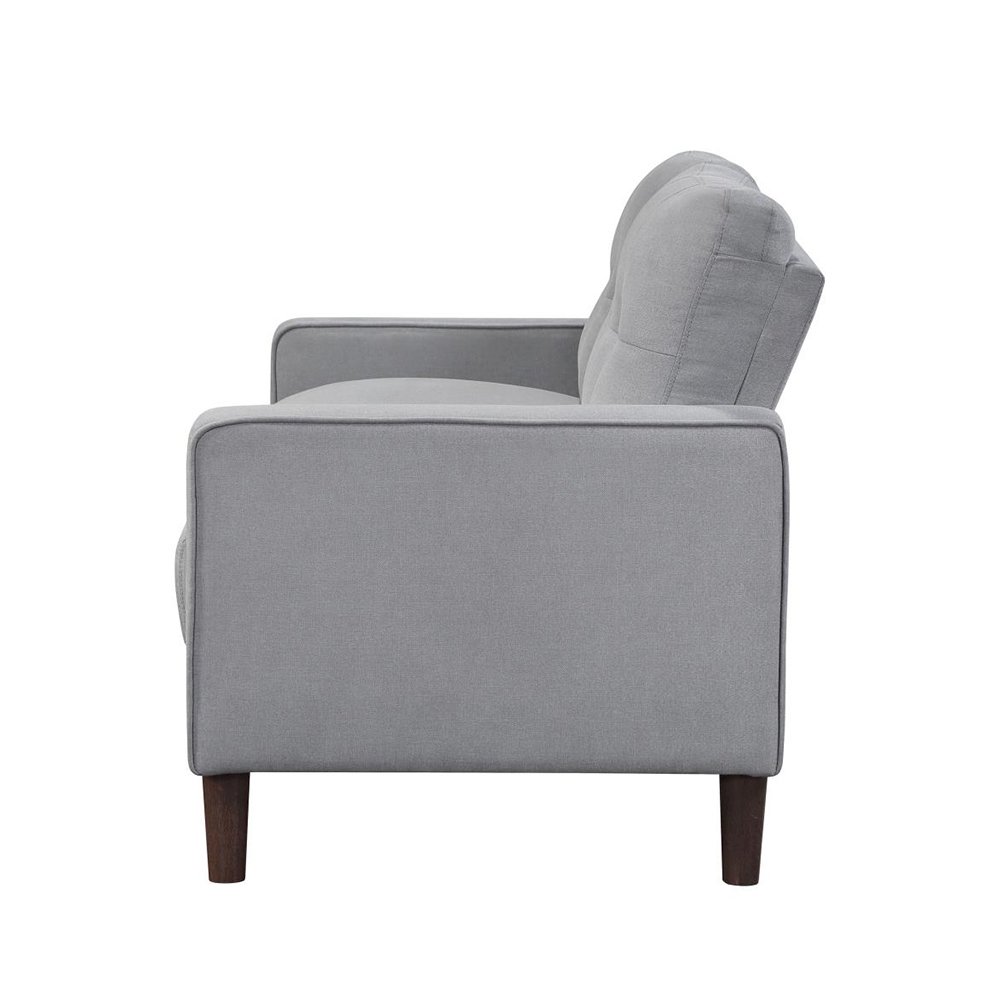 Upholstered Track Arms Tufted Loveseat in Grey and Dark Brown. Picture 5