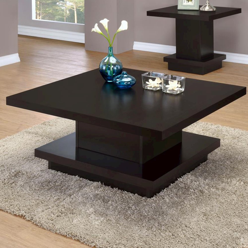 Pedestal Square Coffee Table in Cappuccino. Picture 2