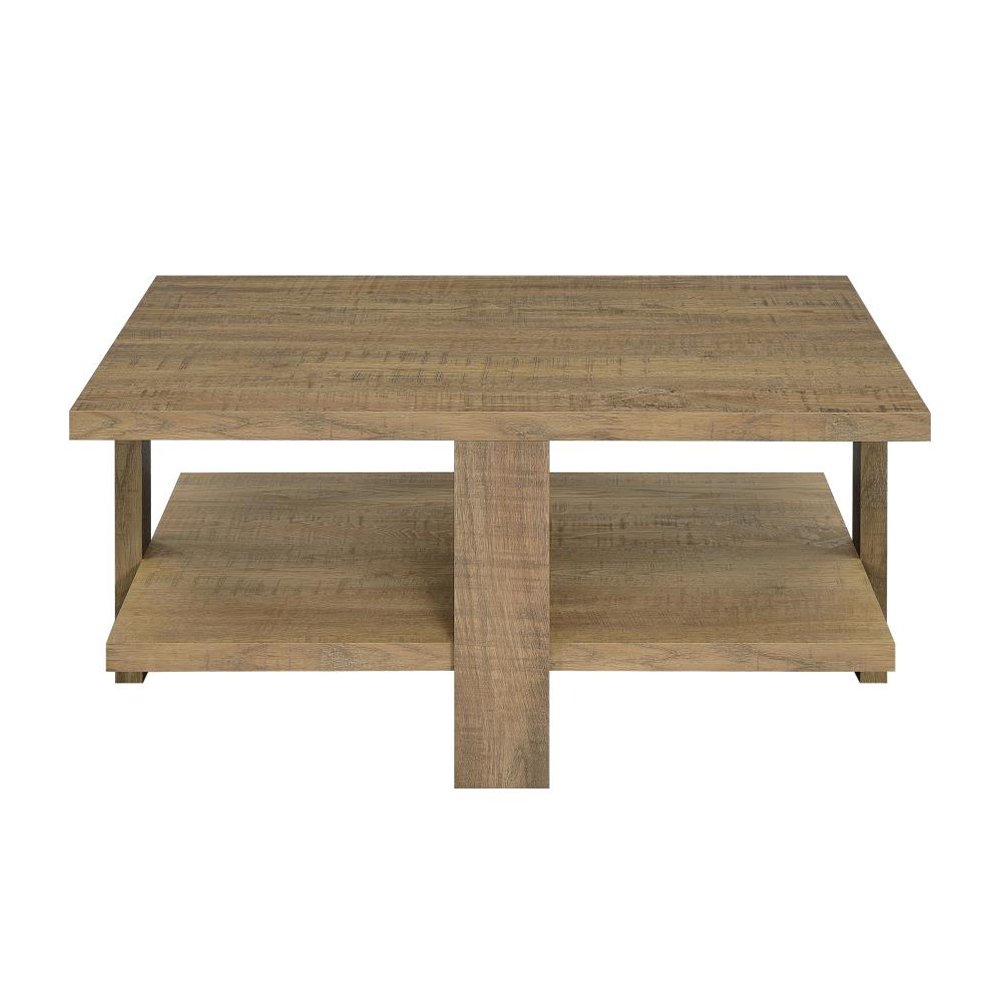 Square Wooden Coffee Table with 1 Shelf in Mango. Picture 1