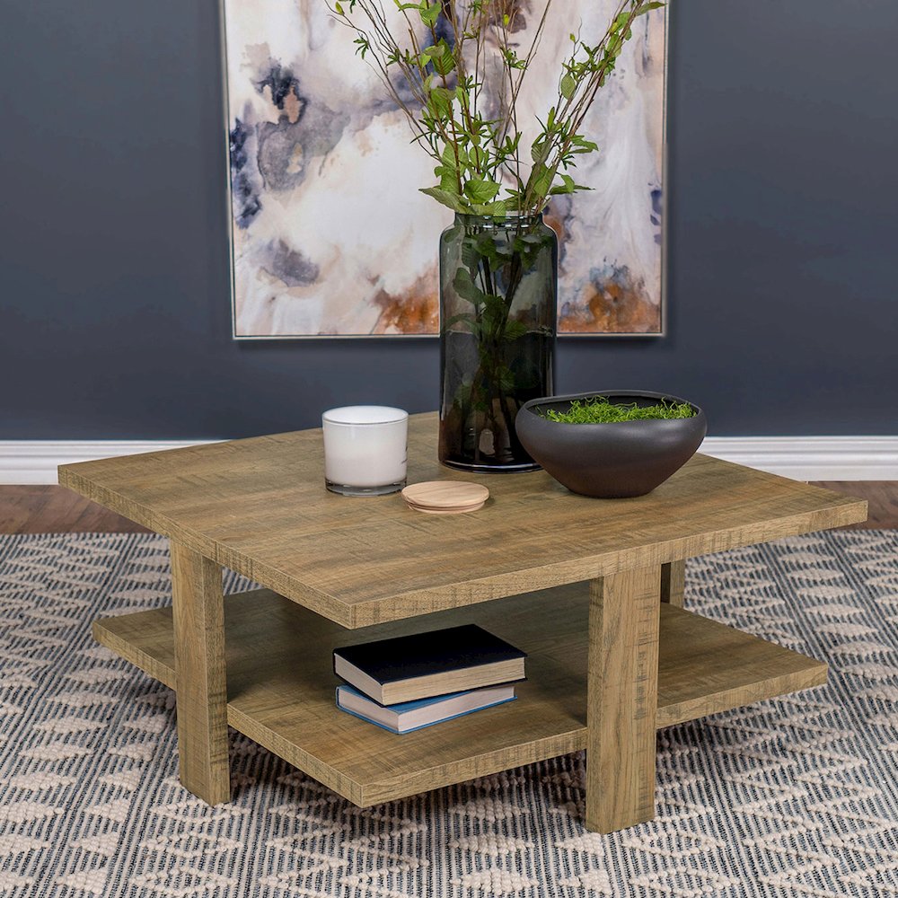 Square Wooden Coffee Table with 1 Shelf in Mango. Picture 2