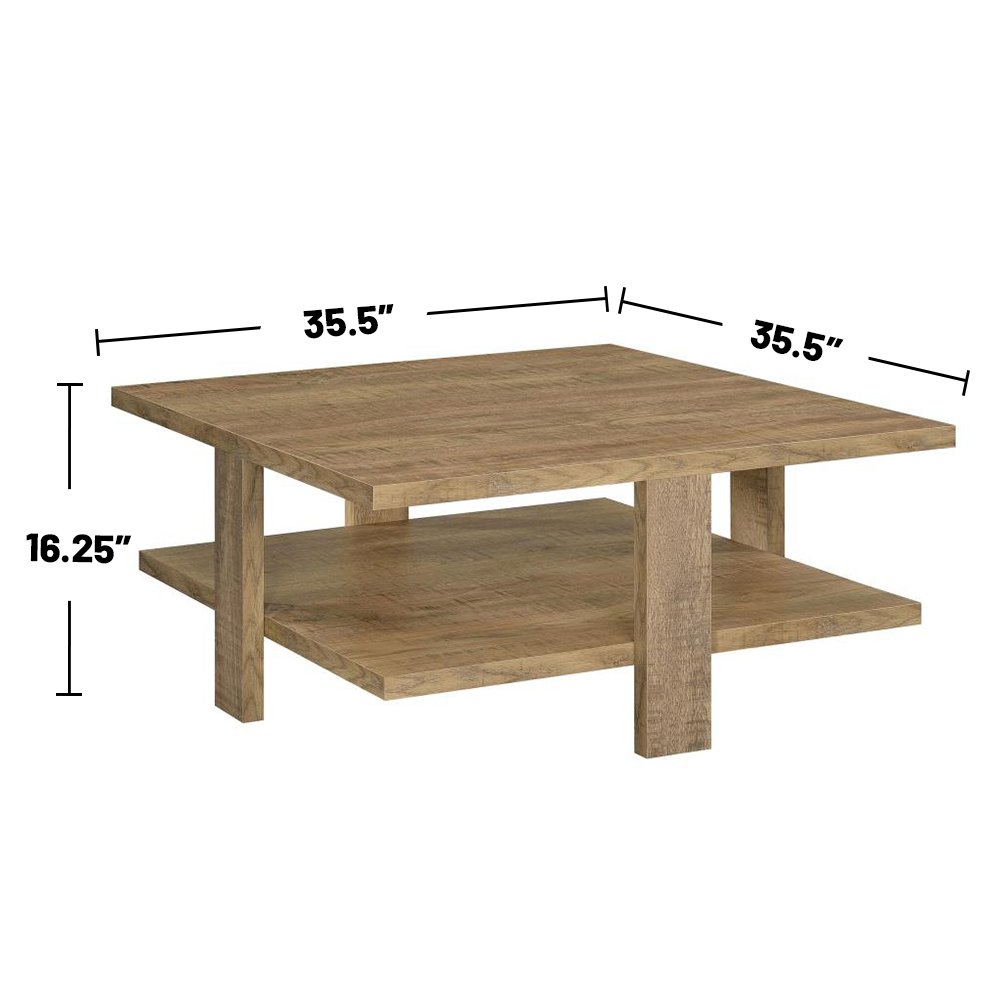 Square Wooden Coffee Table with 1 Shelf in Mango. Picture 3