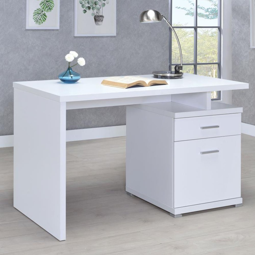 2-Drawer Office Desk With Cabinet in White. Picture 2