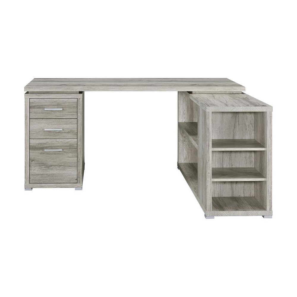 L-Shape Office Desk with 3 Drawers Grey Driftwood. Picture 1