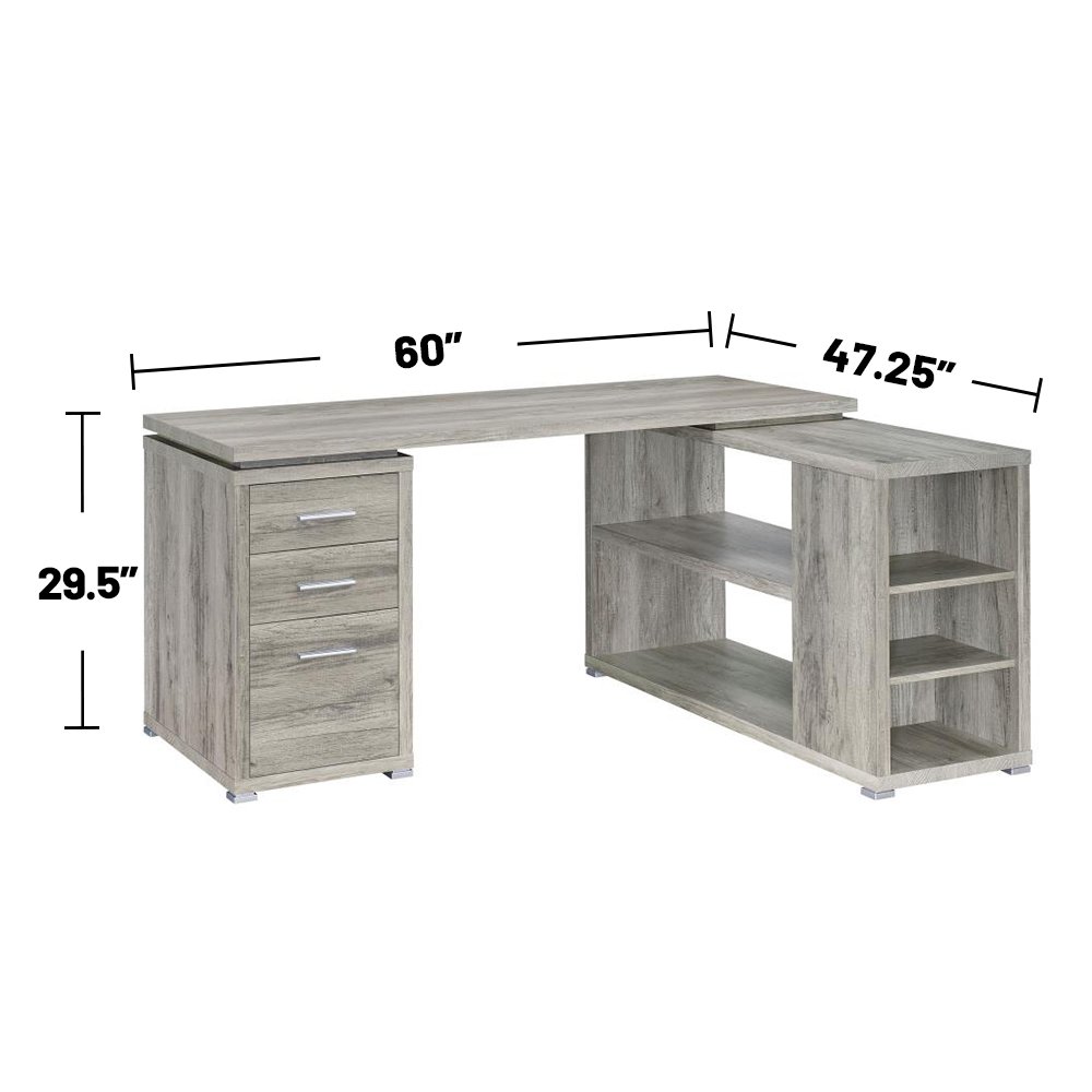 L-Shape Office Desk with 3 Drawers Grey Driftwood. Picture 3