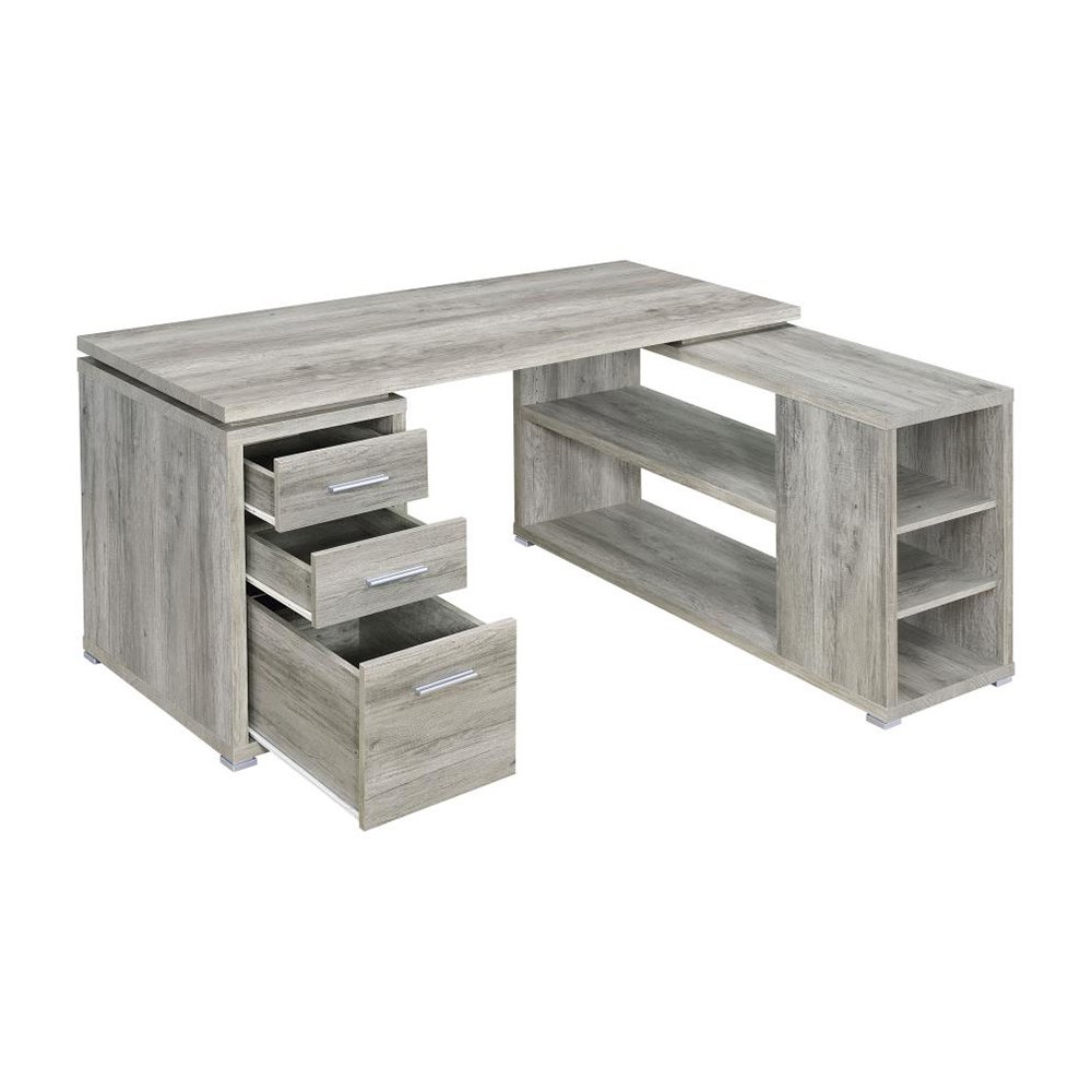 L-Shape Office Desk with 3 Drawers Grey Driftwood. Picture 4