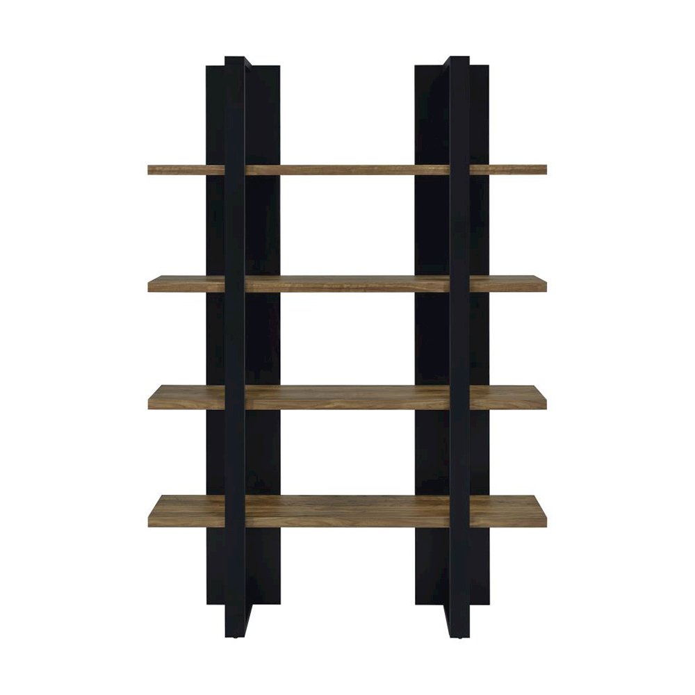 4-shelf Wood Bookcase in Aged Walnut and Black. Picture 1