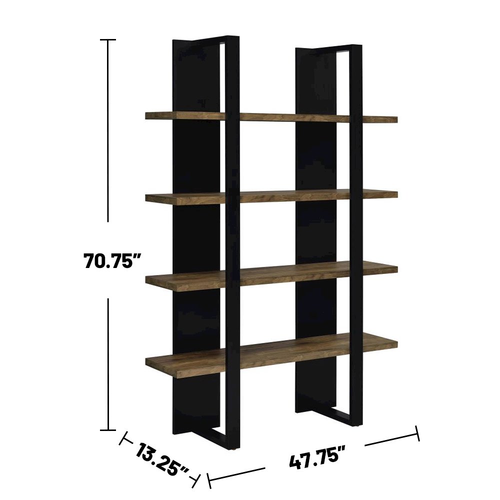 4-shelf Wood Bookcase in Aged Walnut and Black. Picture 3