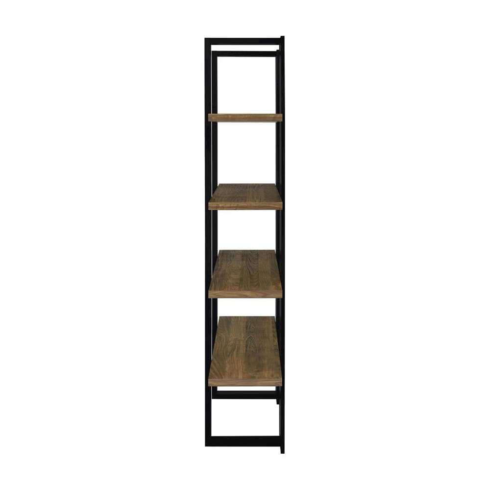 4-shelf Wood Bookcase in Aged Walnut and Black. Picture 4