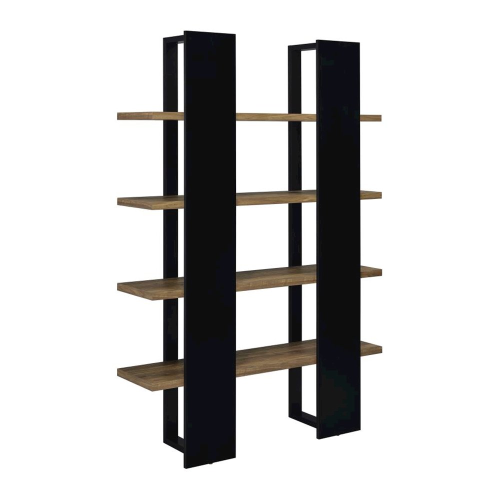 4-shelf Wood Bookcase in Aged Walnut and Black. Picture 5