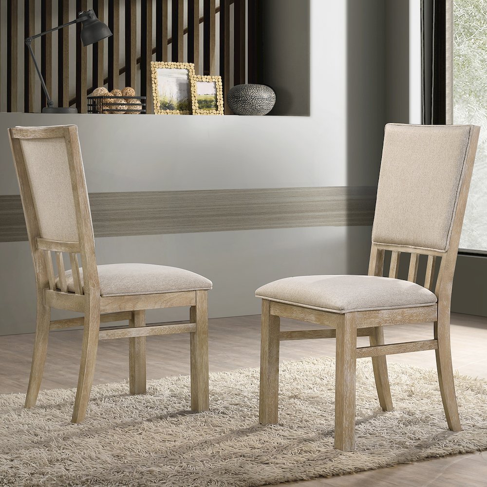 Set of 2 Fabric Upholstered Side Chairs in Wheat. Picture 2