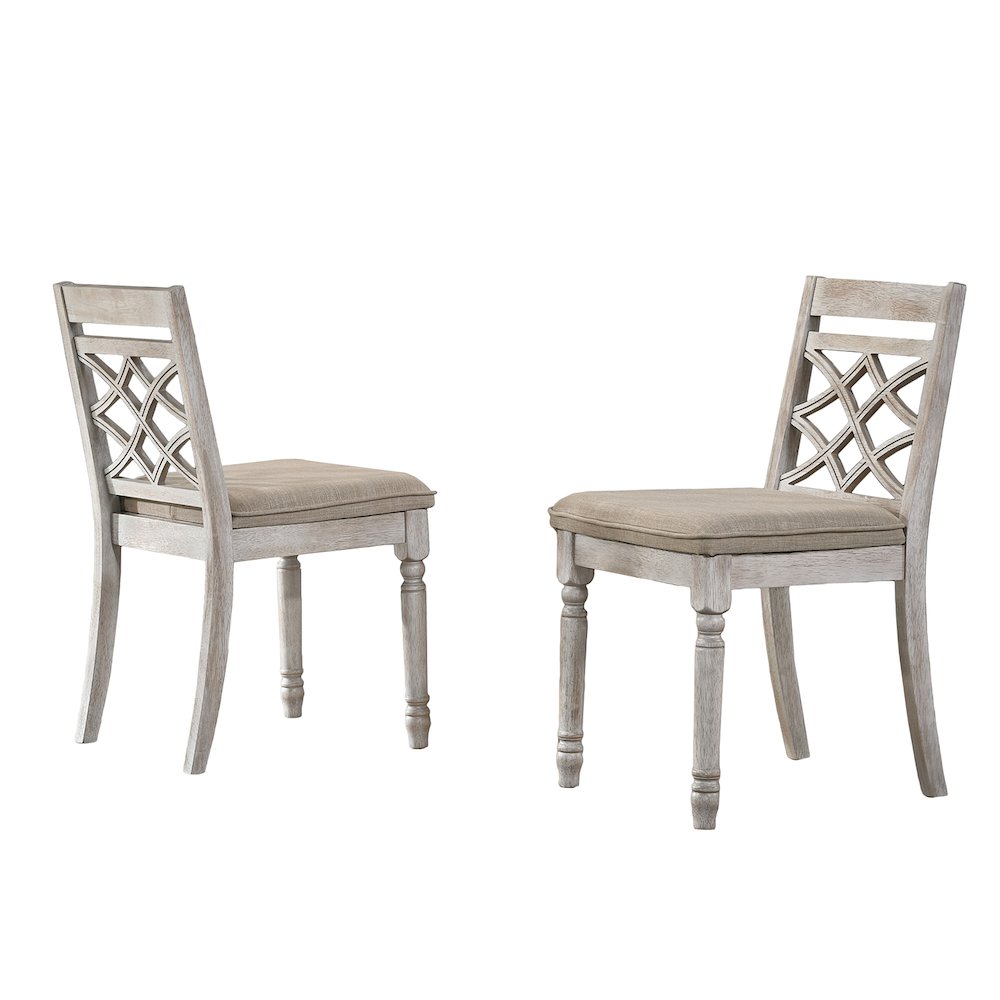 Set of 2 Fabric Upholstered Side Chairs with Patterned Backrest in Off White. Picture 1