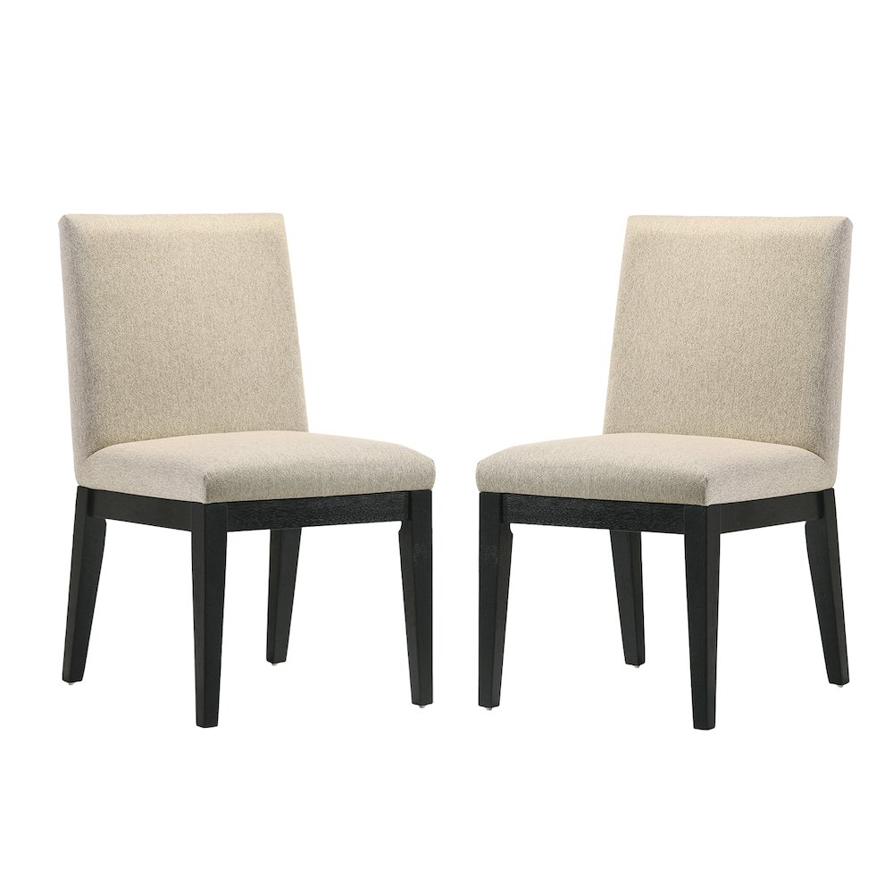 Set of 2 Fabric Upholstered Dining Side Chairs in Beige and Ebony Black. Picture 1