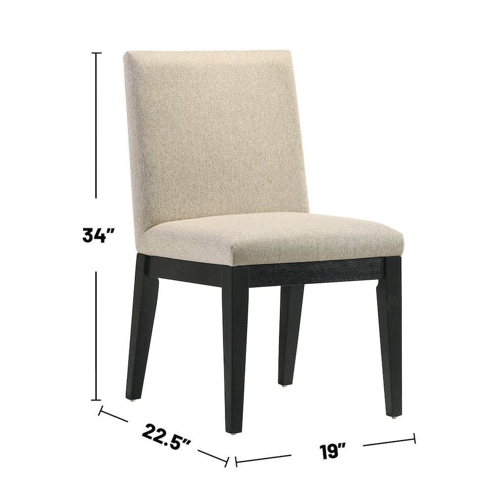 Set of 2 Fabric Upholstered Dining Side Chairs in Beige and Ebony Black. Picture 3