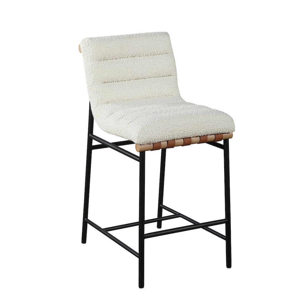 Boucle Fabric Counter Height Chair with Metal Base in White. Picture 1