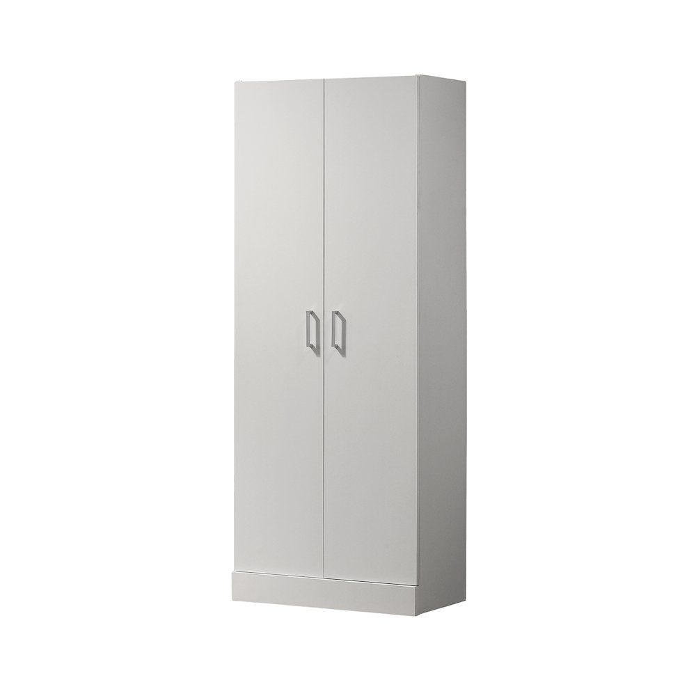 Modern Double Door Storage Cabinet with Metal Handles in White. Picture 1