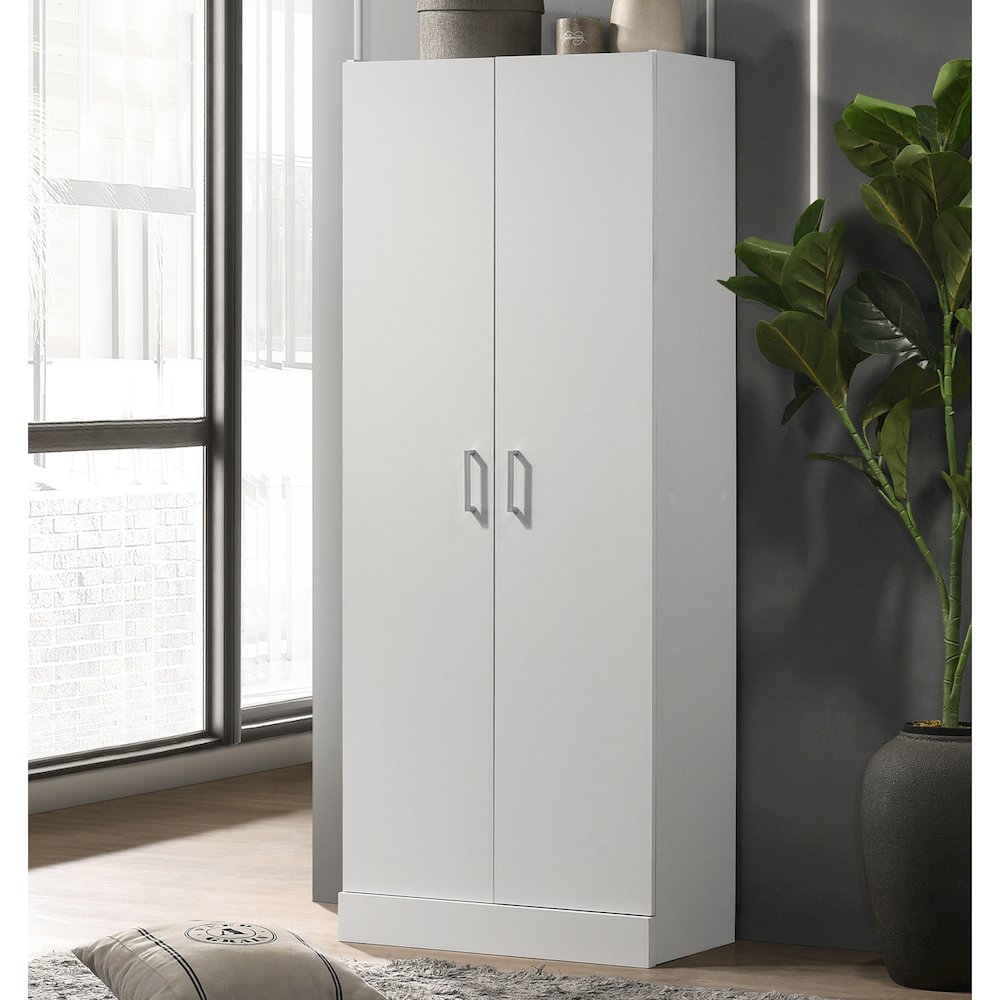 Modern Double Door Storage Cabinet with Metal Handles in White. Picture 2