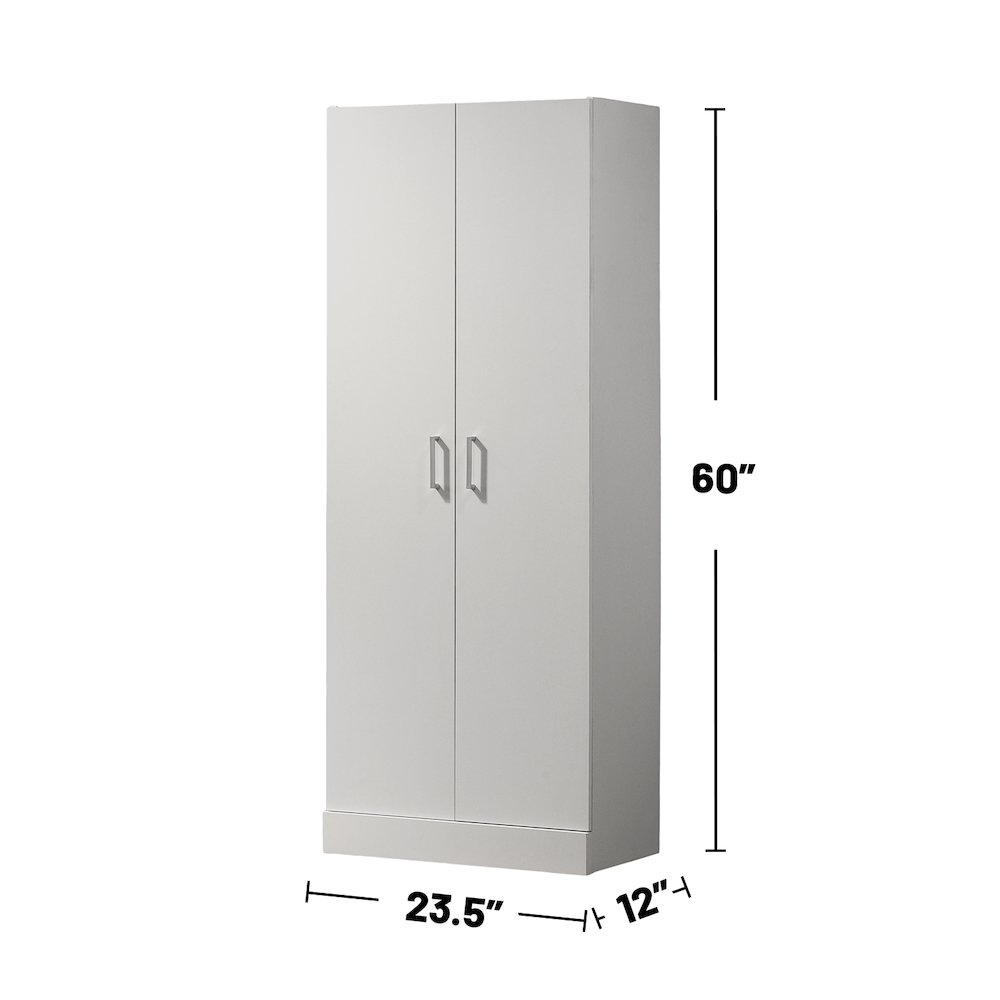 Modern Double Door Storage Cabinet with Metal Handles in White. Picture 3