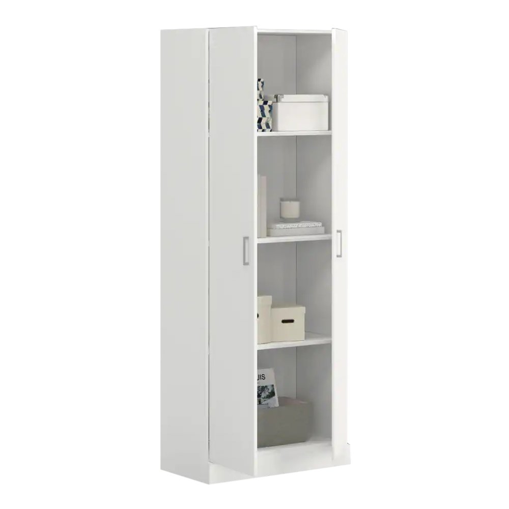 Modern Double Door Storage Cabinet with Metal Handles in White. Picture 4