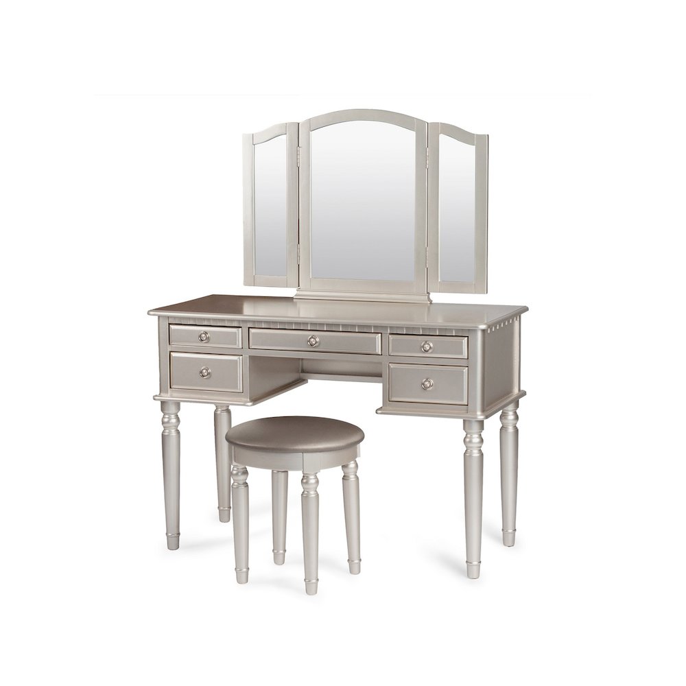 Vanity Set with Tri-Fold Mirror in Silver